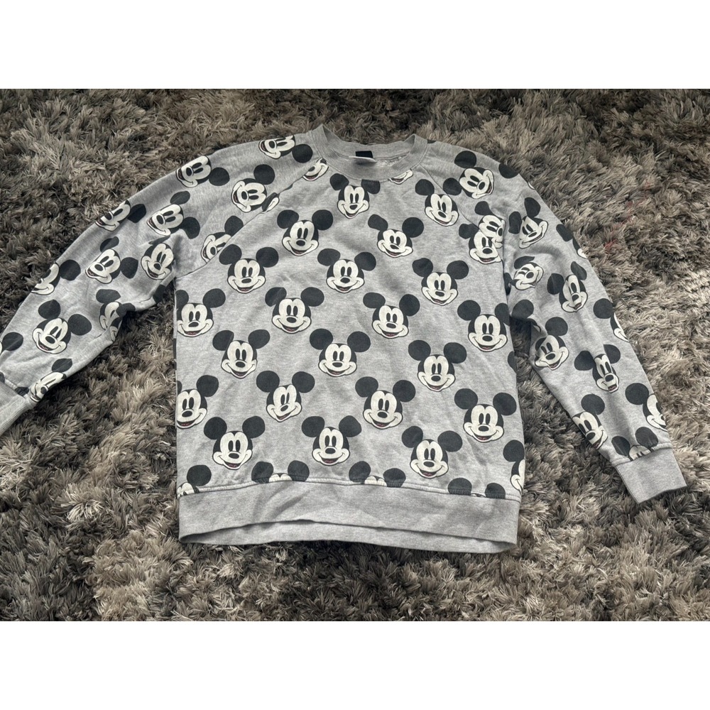Size XL Vtg Disney Mens Gray Mickey Mouse All Over Print Crew Neck Sweatshirt